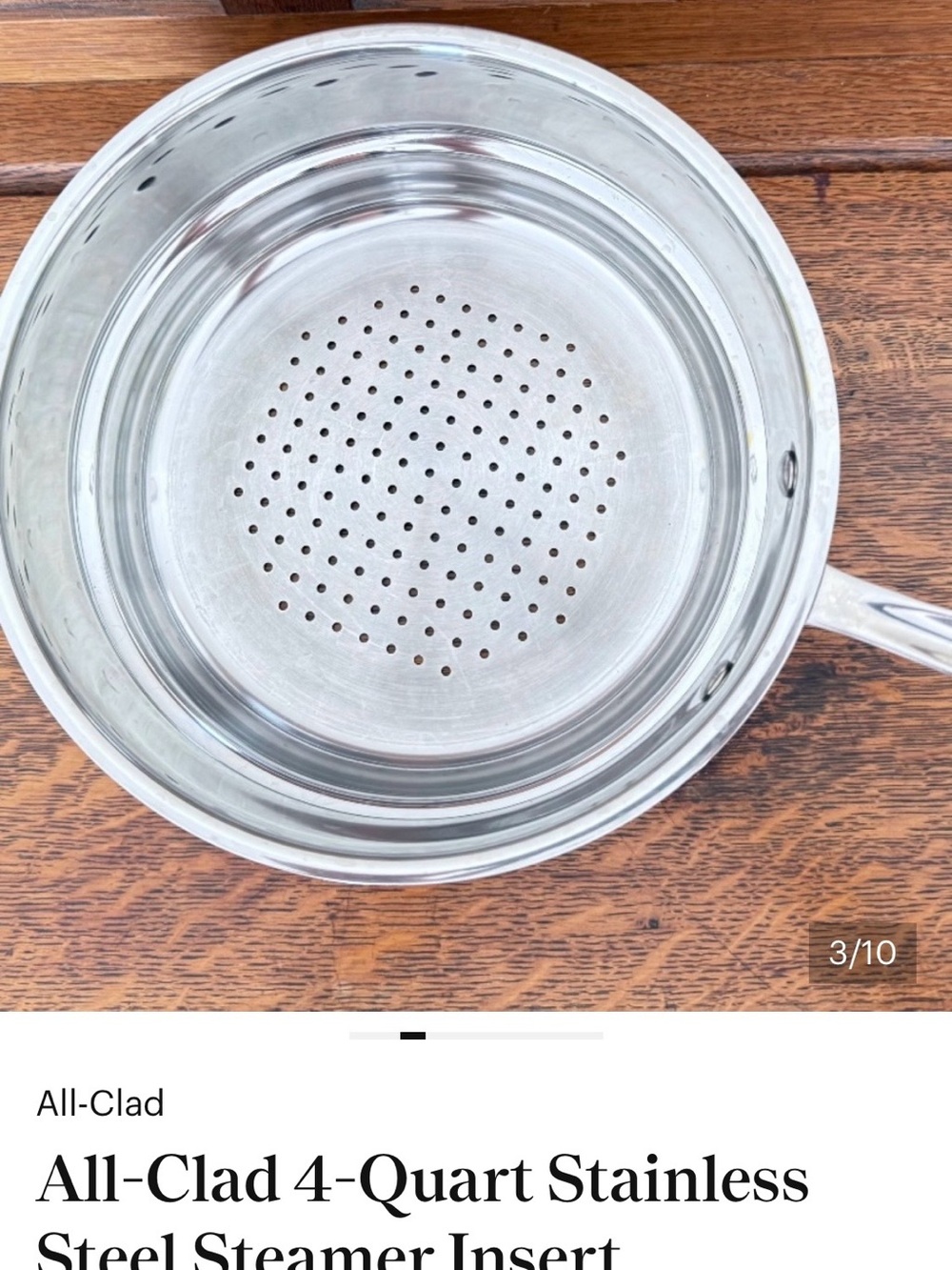 All-Clad Stainless Steel 4-Quart Steamer Insert - Silver